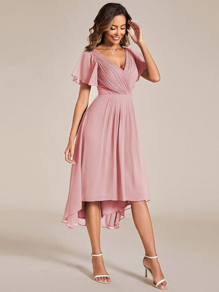 Glamouröses Smaragdgrünes Vokuhila Abendkleid, figurschmeichelnde A-Linie und Empire-Taille; festlich.