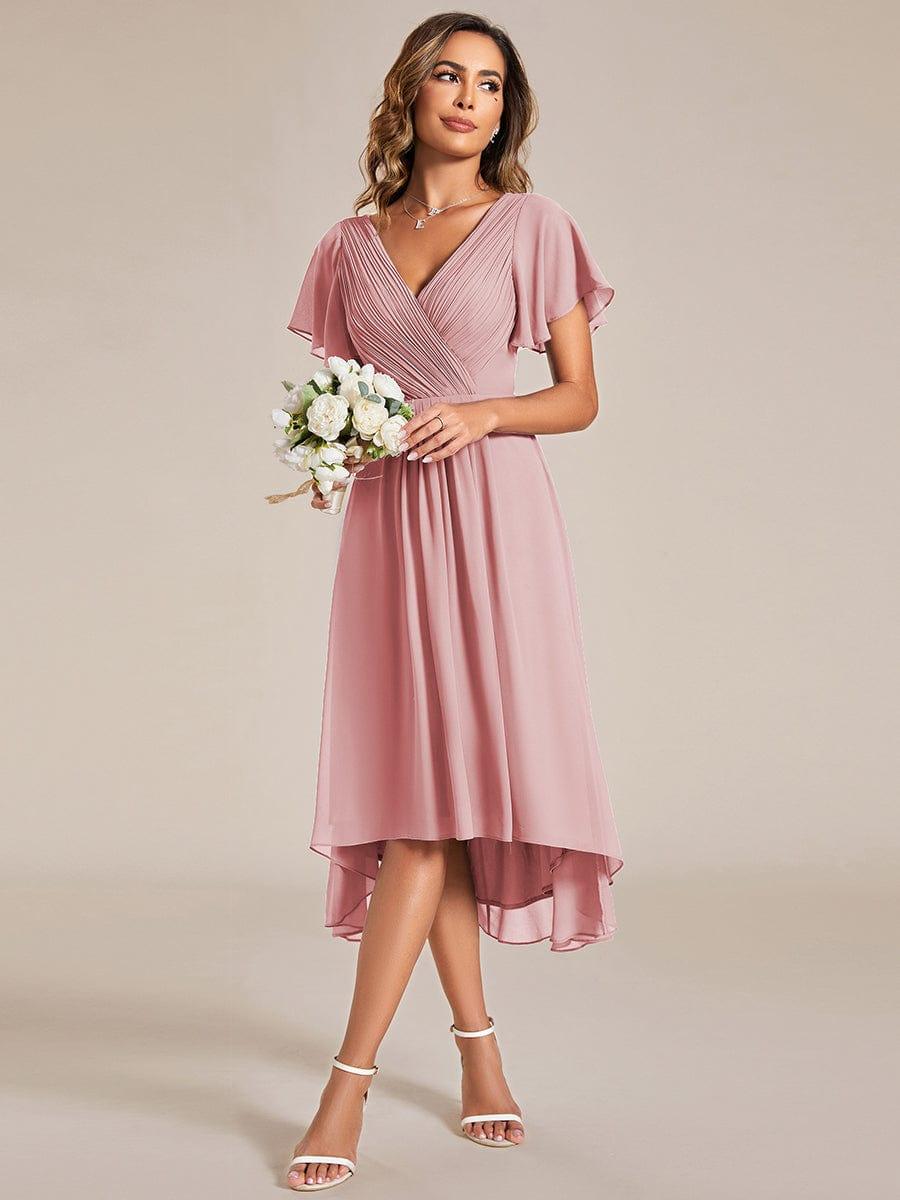 Glamouröses Schwarzes Vokuhila Abendkleid, figurschmeichelnde A-Linie und Empire-Taille; festlich.
