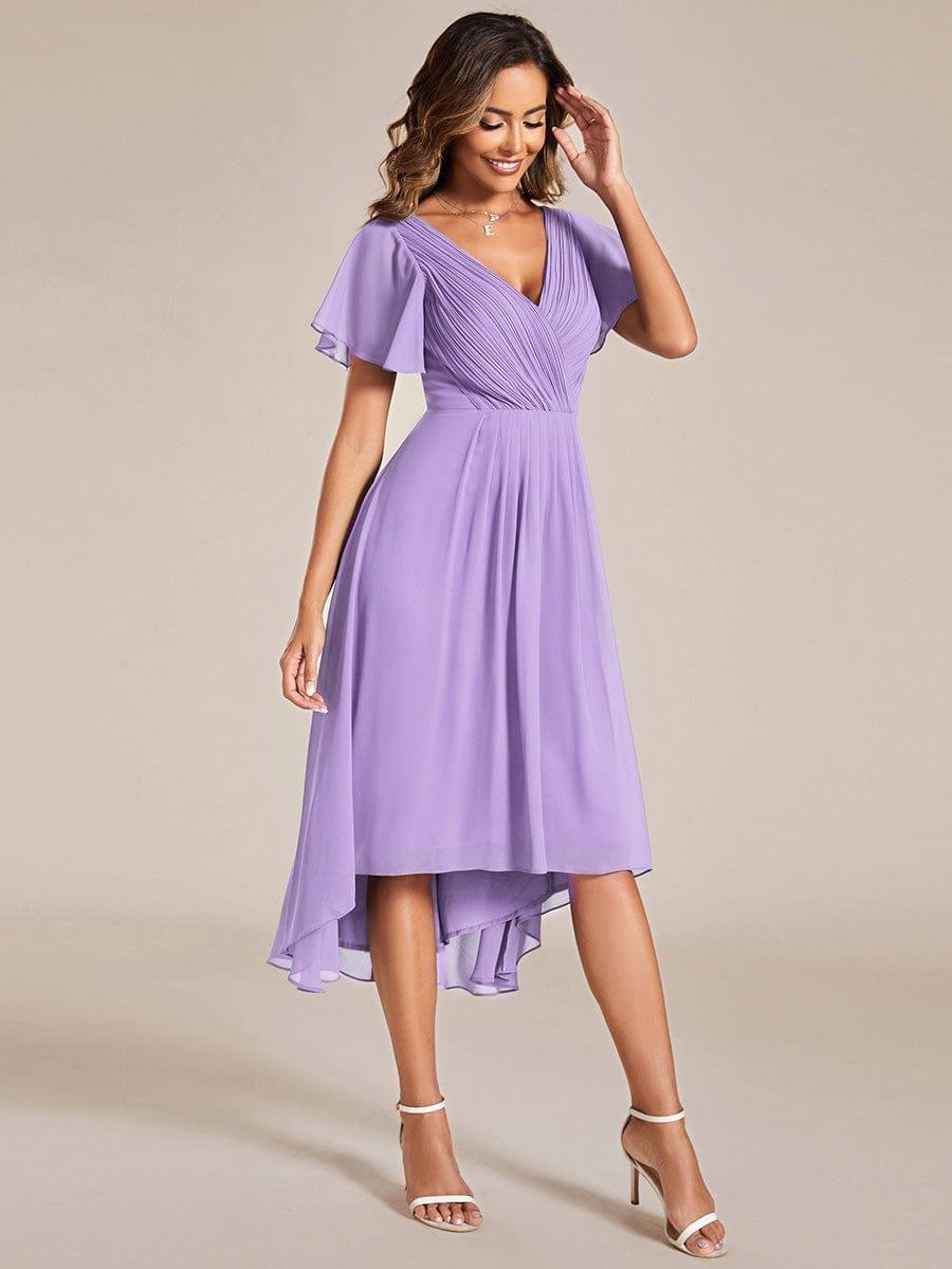 Stilvolles Weinrotes Damen Abendkleid, Vokuhila-Design, A-Linie, Midi-Länge; glamourös für Feste.