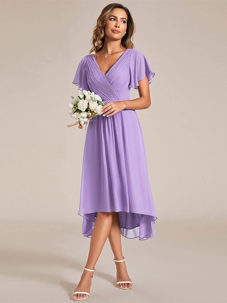 Stilvolles Dunkelblaues Damen Abendkleid, Vokuhila-Design, A-Linie, Midi-Länge; glamourös für Feste.