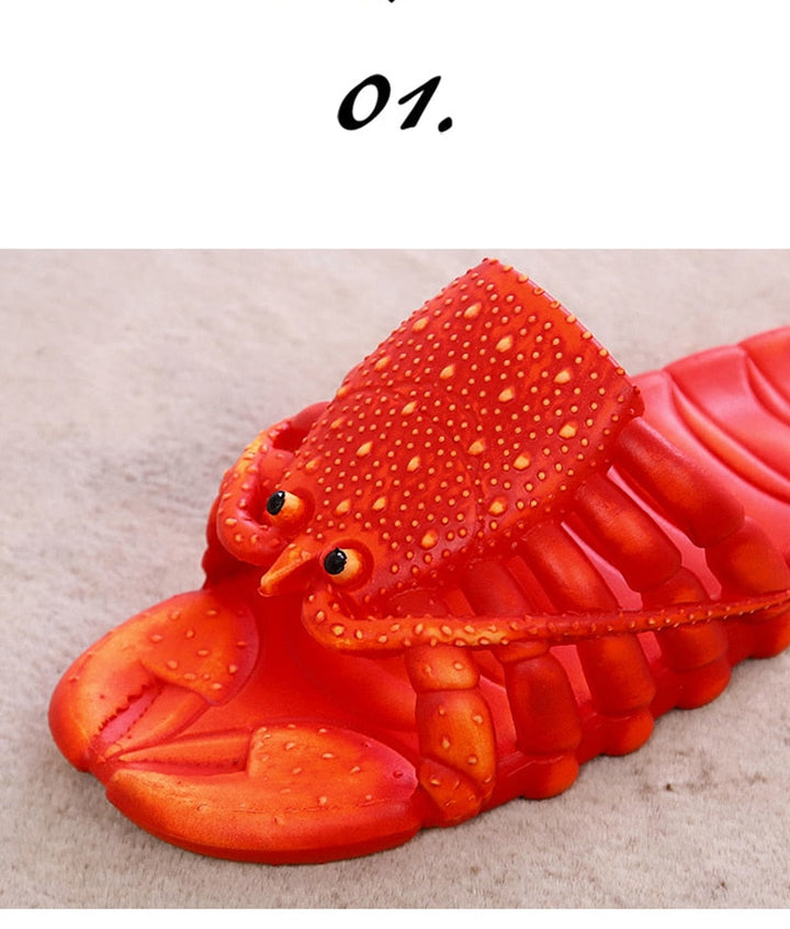 Rote Hummer-Design Badelatschen, unisex und bequem für Pool, Strand und Badezimmer.