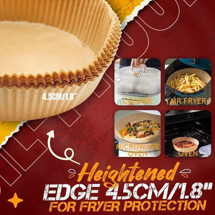 Runde Heißluftfritteusen-Papiereinlagen für einfaches Reinigen und stressfreies Kochen und Backen.