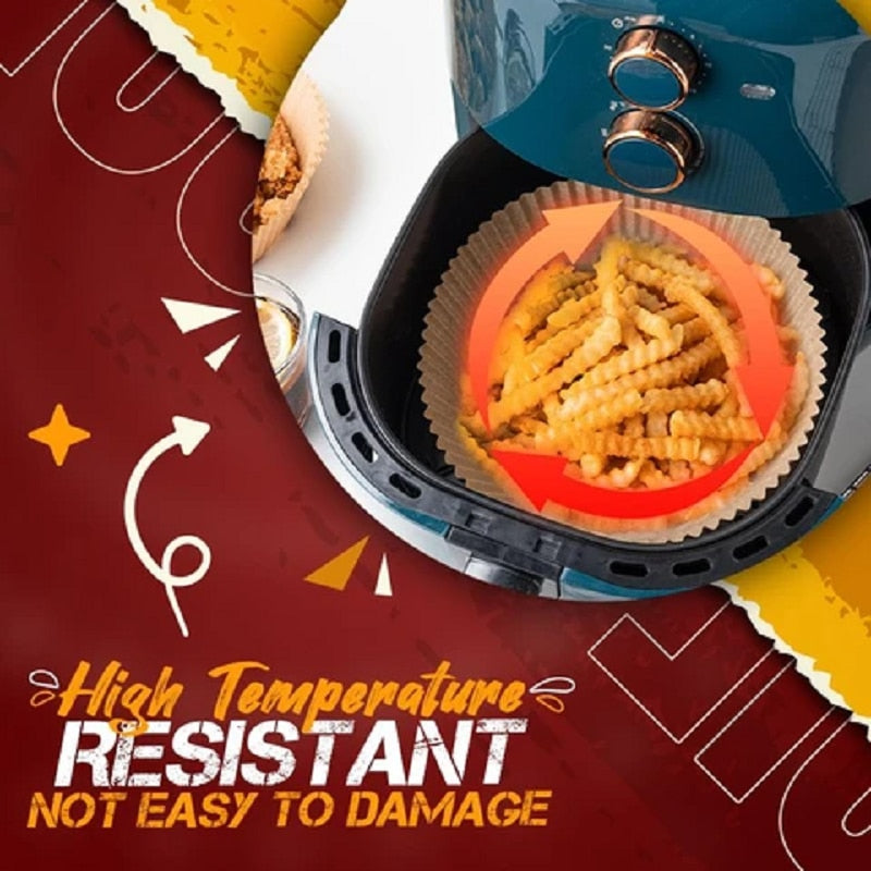 Öl- & wasserfeste Einweg-Papiereinlagen für Heißluftfritteusen. Perfekt für gesundes Kochen.