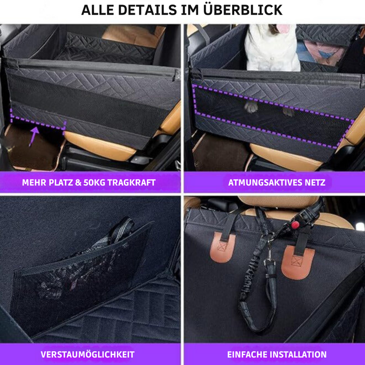 Komfortabler Sicherheits-Hundesitz mit Hartboden für das Auto. Perfektes Hundezubehör & Tierbedarf für Autofahrten.