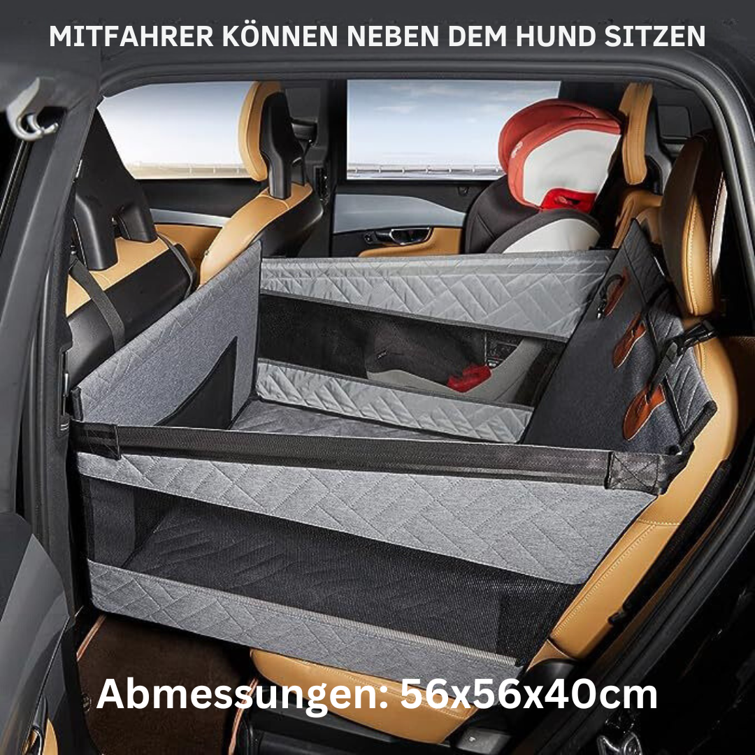 Universeller Hunde-Autositz mit stabilem Hartboden. Optimales Reisezubehör & Autoschutzmatte für sichere Hundefahrt.