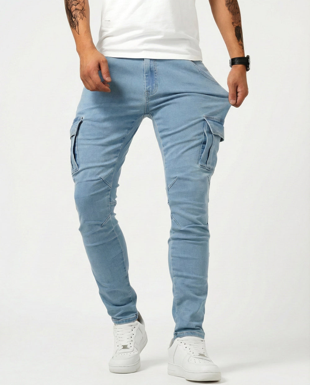 Bequeme Herren Cargohose mit elastischem Bund, ideal für lässige Alltags-Looks und moderne Streetwear.