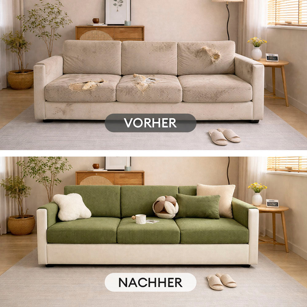 Robuster Cord-Sitzbezug mit Dehnbarkeit, schützt Sofa vor Abnutzung & Tierhaaren.
