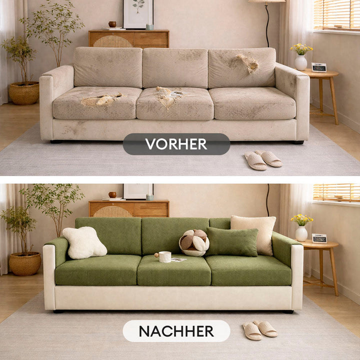 Robuster Cord-Sitzbezug mit Dehnbarkeit, schützt Sofa vor Abnutzung & Tierhaaren.