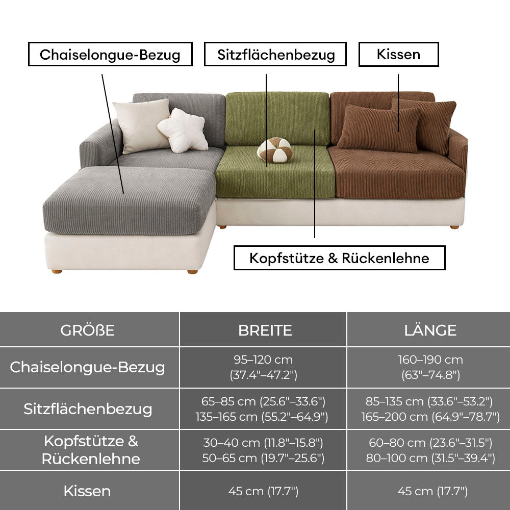 Elastischer Sofabezug aus Cord, mit gerippter Textur, perfekt für Familien mit Haustieren.