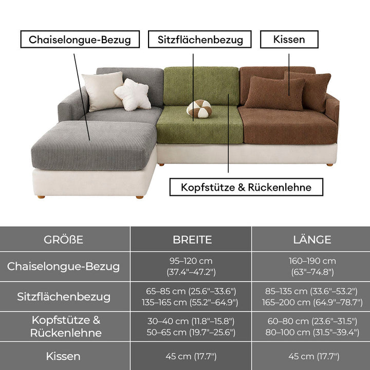 Elastischer Sofabezug aus Cord, mit gerippter Textur, perfekt für Familien mit Haustieren.