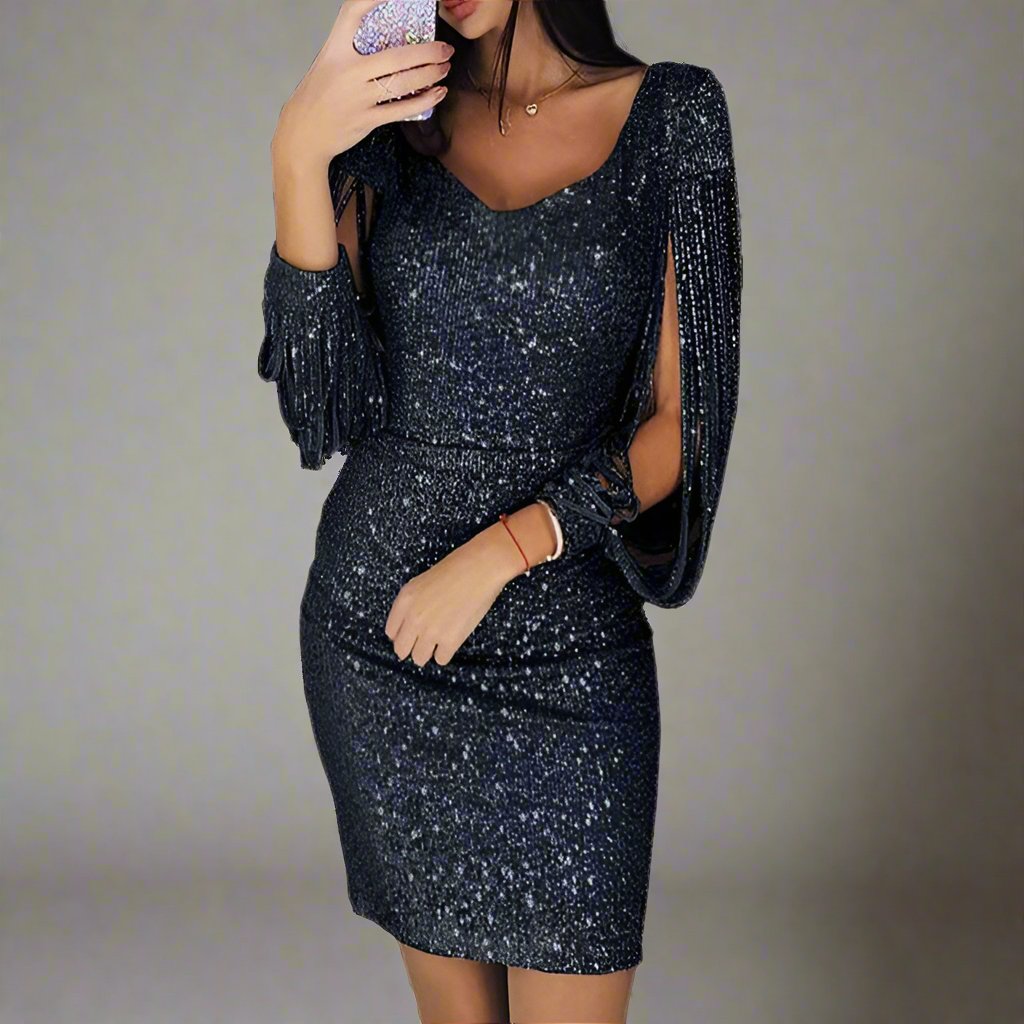 Elegant glitzerndes Paillettenkleid für Damen, festlich & figurumspielend, perfekt für besondere Anlässe.