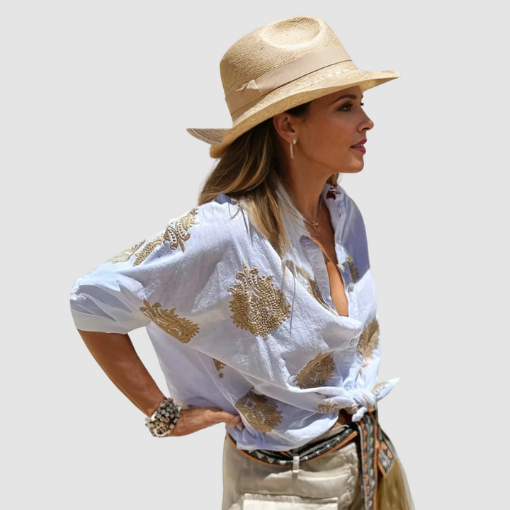 Elegante, atmungsaktive Damenbluse mit lockerer Passform, ideal für stilvolle Auftritte im Sommer und Business.