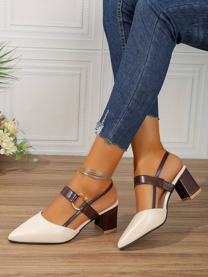 Seitenansicht: Elegante Damenschuhe mit mittelhohem Blockabsatz & orthopädischem Komfort.