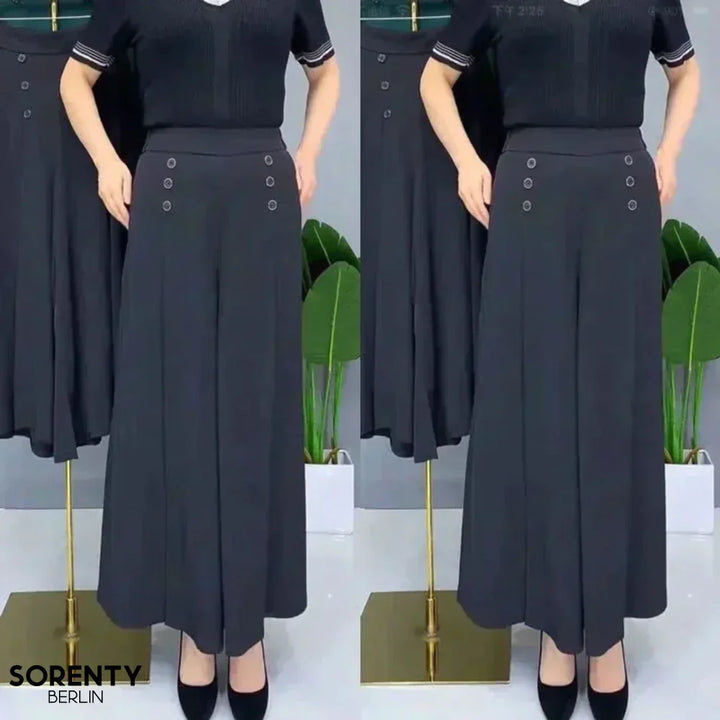 Stilvolle weite Damenhose in neutraler Farbe, perfekt für Frühling, Sommer und Herbst. Bequem und elegant.