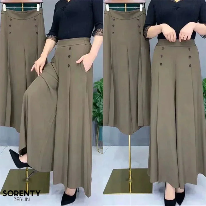 Bequeme Damenhose mit weitem Schnitt, perfekt für entspannte Tage oder ein stilvolles Abend-Outfit.