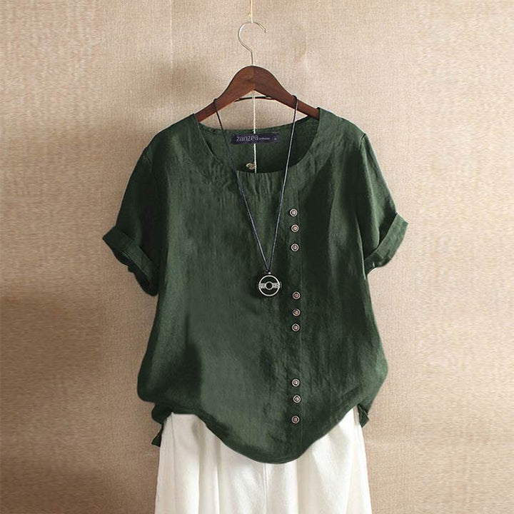 Elegante Damen Bluse mit asymmetrischem diagonalem Knopfverschluss, lockerer Passform. Ideal für Büro & Freizeit.