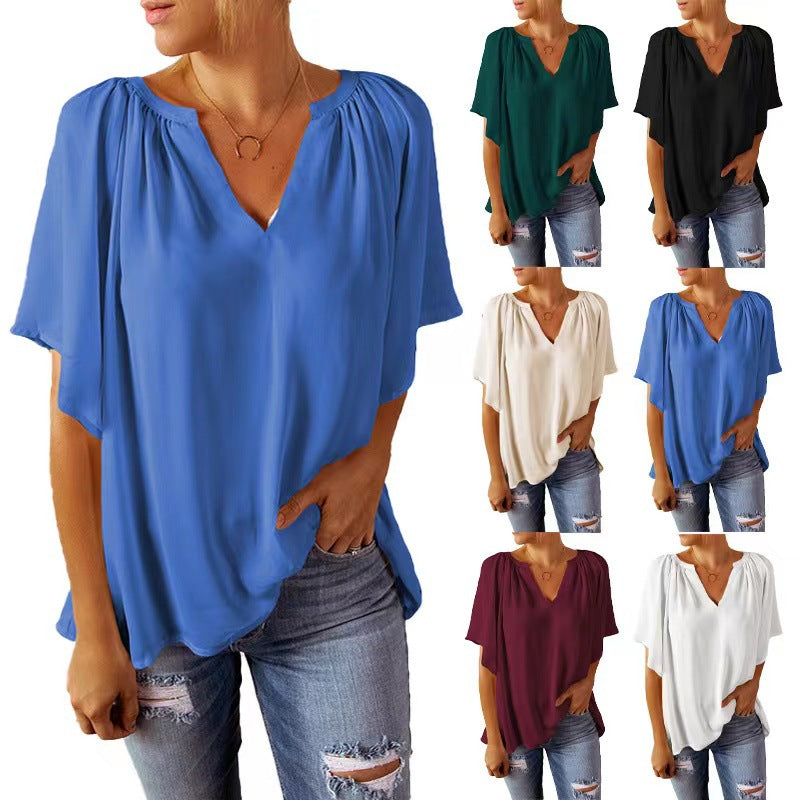 Elegante Damen Bluse mit V-Ausschnitt & Falten; perfekt für Business & Freizeit.