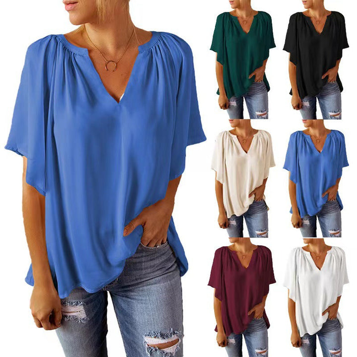 Elegante Damen Bluse mit V-Ausschnitt & Falten; perfekt für Business & Freizeit.