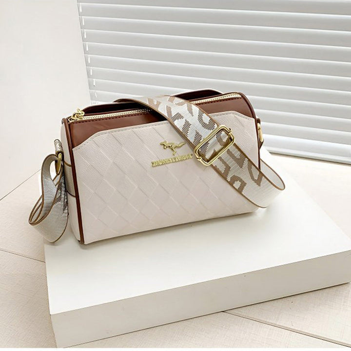 Weiße elegante Damen Handtasche mit Diamantmuster, perfekt als Crossbody Tasche für moderne Damenmode.