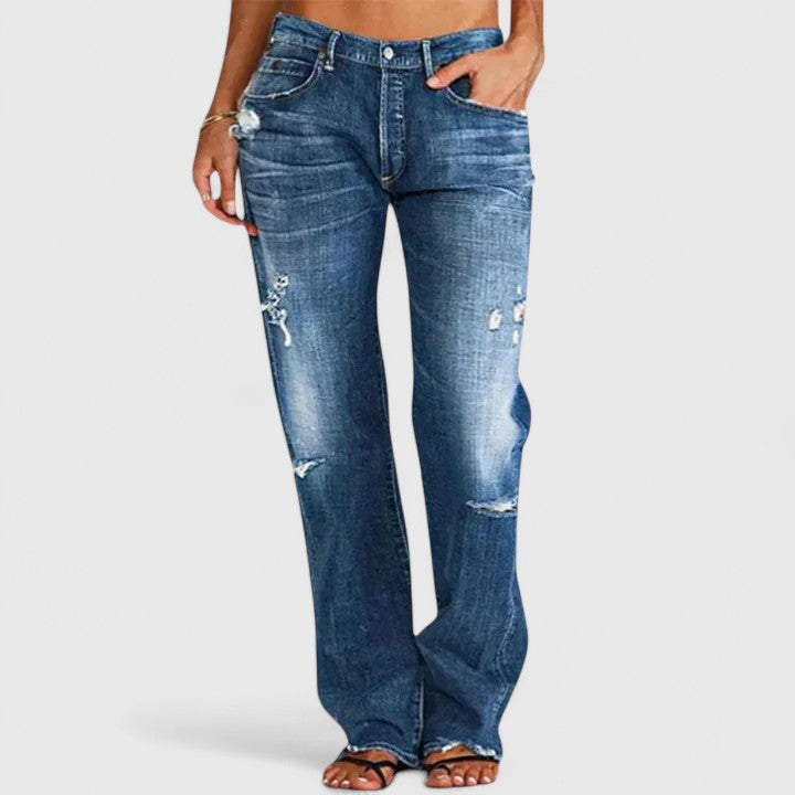 Elegante Damen Jeans mit weitem Bein und niedriger Taille für stilvollen Komfort im Alltag.