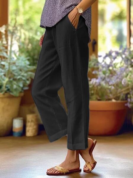Bequeme, gefütterte Damen Sommerhose mit weitem Bein, elastischem Bund & Seitentaschen – perfekt für warme Tage.