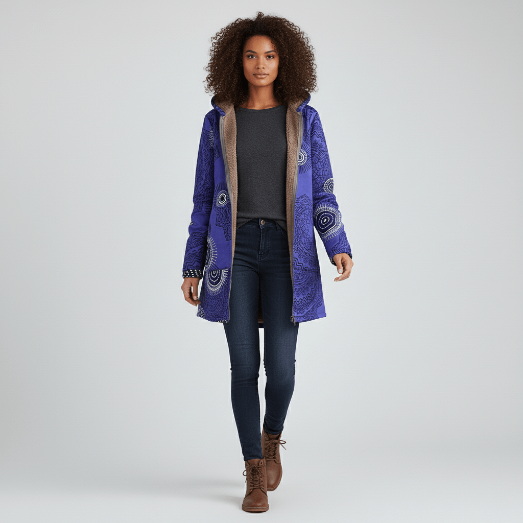 Komfortable Kapuzenjacke für Damen im Retro-Design. Taillierter Schnitt & warme Qualität.