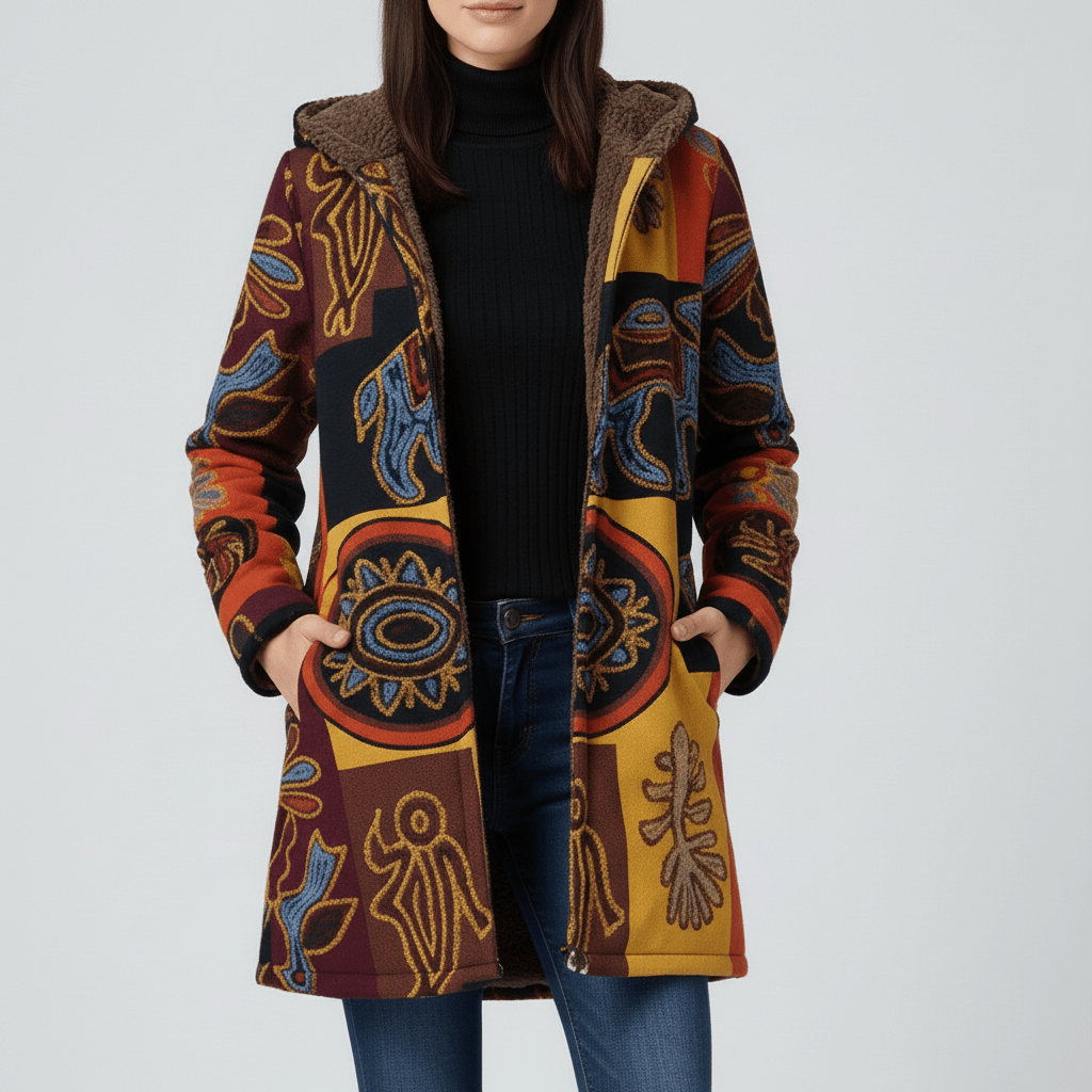 Retromuster Kapuzenjacke Ella: Damenjacke, lang, tailliert & komfortabel. Für Herbst/Winter.