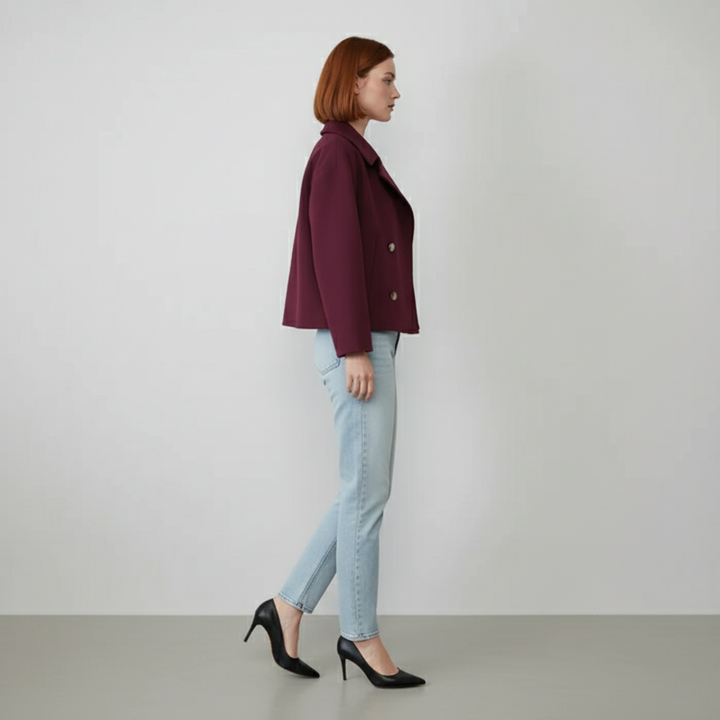 Moderne Damen Kurze Zweireihige Jacke Jessica, Eleganter Cropped Blazer, Business-Casual.
