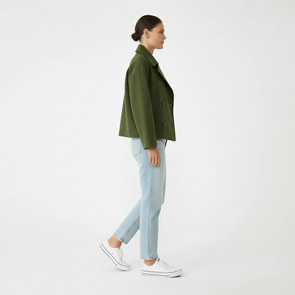 Klassische Damen Cropped Jacke Jessica, Zweireihiger Blazer, für einen souveränen Auftritt.