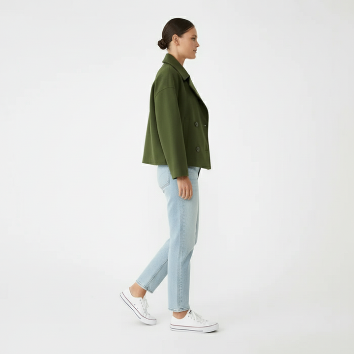 Klassische Damen Cropped Jacke Jessica, Zweireihiger Blazer, für einen souveränen Auftritt.