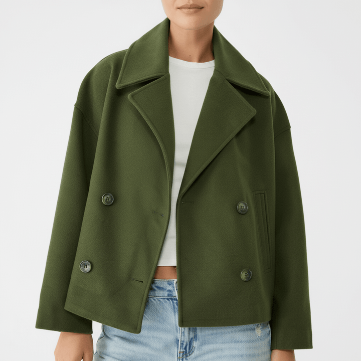 Hochmodische Damen Kurze Zweireihige Jacke Jessica, Eleganter Cropped Blazer, Alltagschic.