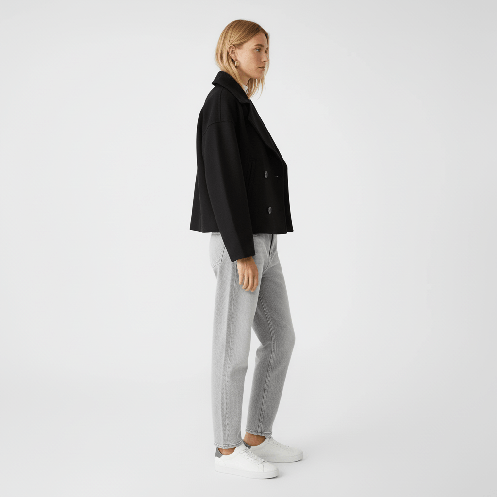Modische Damen Cropped Jacke Jessica, Zweireihiger Blazer, perfekt für Business und Alltag.