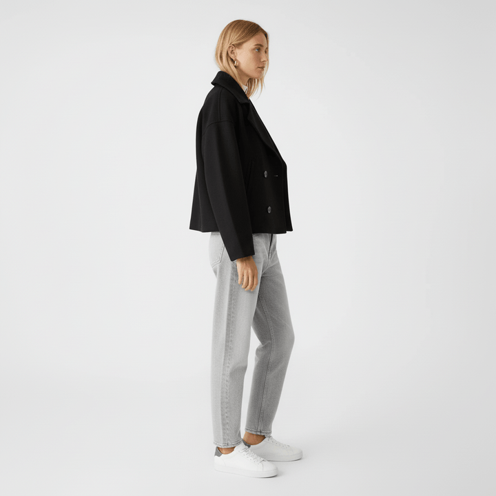Modische Damen Cropped Jacke Jessica, Zweireihiger Blazer, perfekt für Business und Alltag.