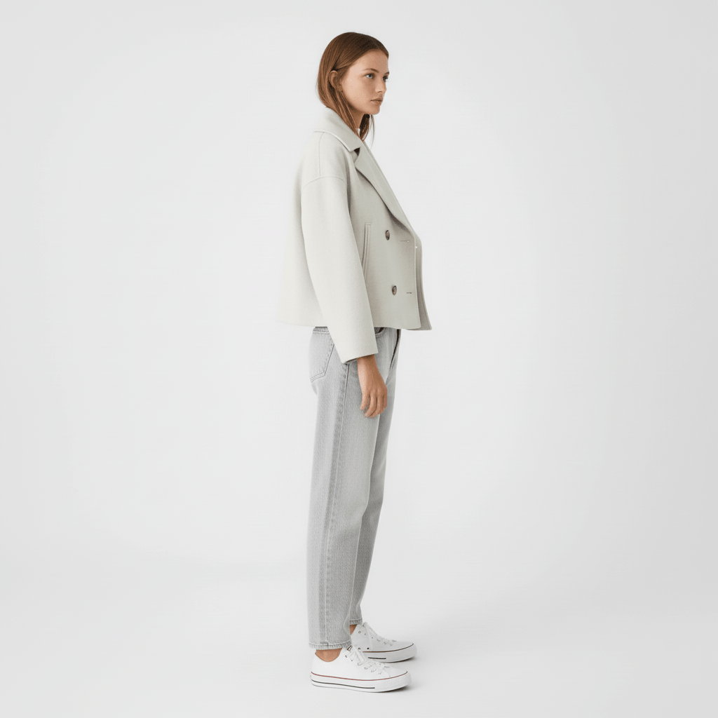 Hochwertige Damen Kurze Jacke, Jessica Eleganter Zweireihiger Blazer, Business Chic.