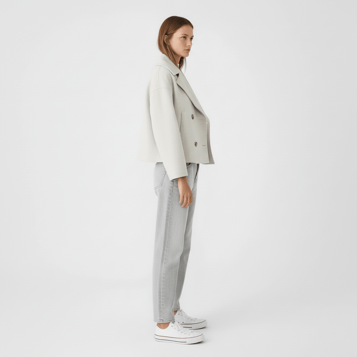 Hochwertige Damen Kurze Jacke, Jessica Eleganter Zweireihiger Blazer, Business Chic.