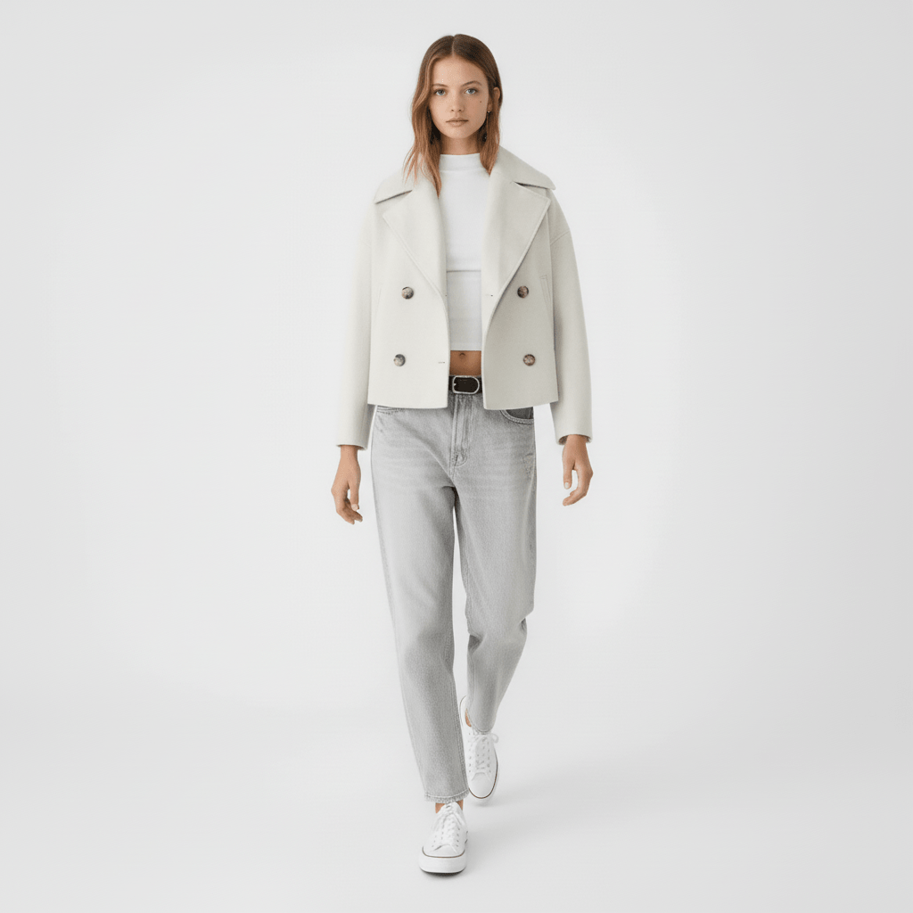 Vielseitige Damen Cropped Zweireihige Jacke Jessica, stylischer Blazer für jede Gelegenheit.