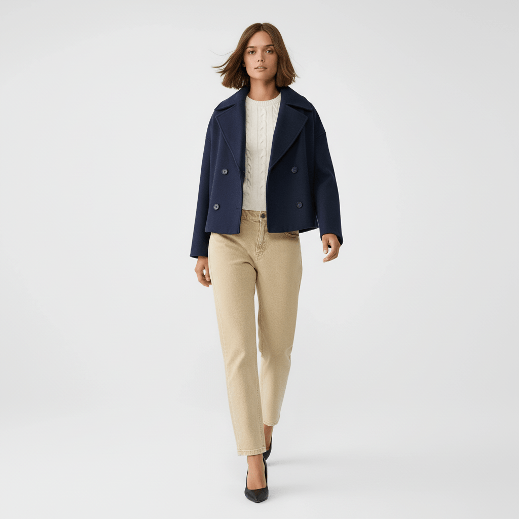 Schicke Damen Kurzjacke Jessica, Zweireihiger Cropped Blazer, Damenmode für elegante Outfits.