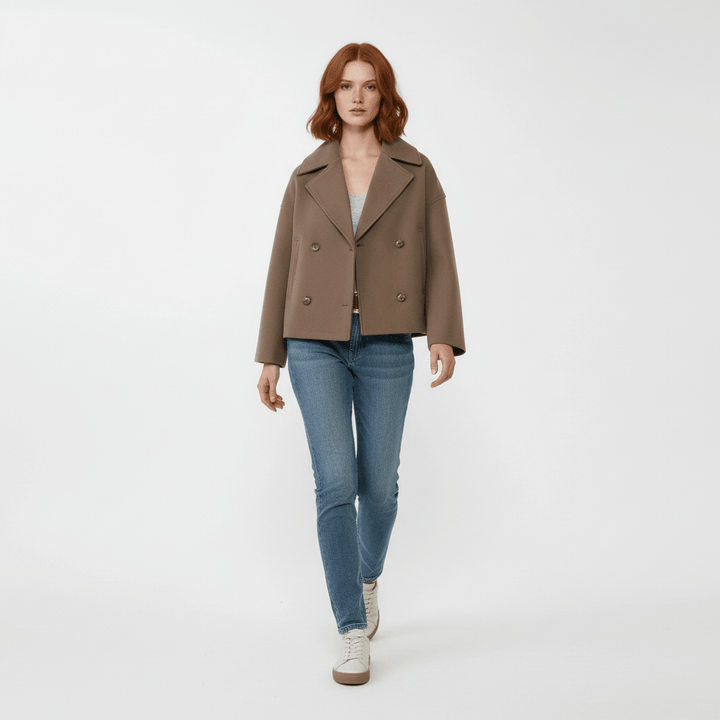 Exklusive Damen Kurze Zweireihige Jacke Jessica, eleganter Cropped Blazer für Damen.