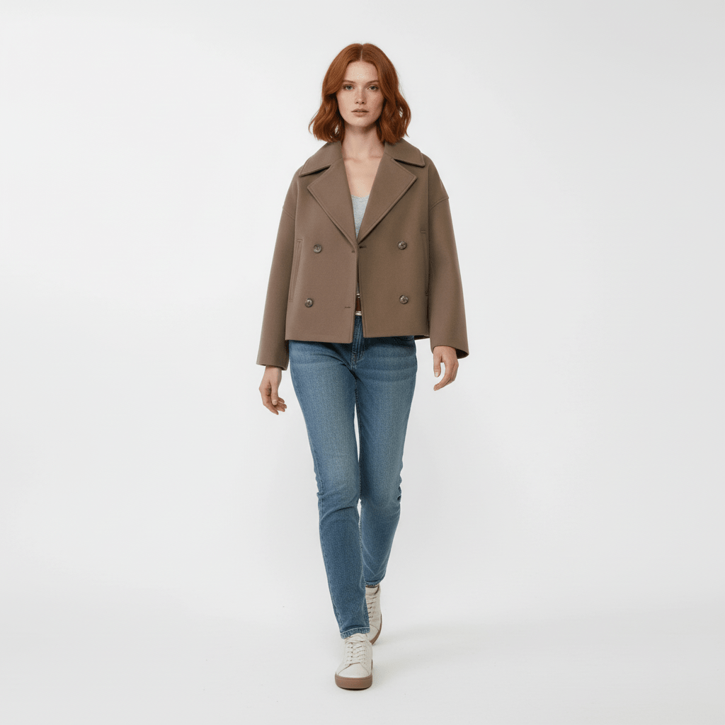 Exklusive Damen Kurze Zweireihige Jacke Jessica, eleganter Cropped Blazer für Damen.