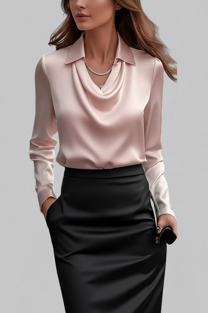 Zeitlose Drapée-Bluse, langärmelig, für Damen, die Eleganz und Komfort im Büro und am Abend schätzen.