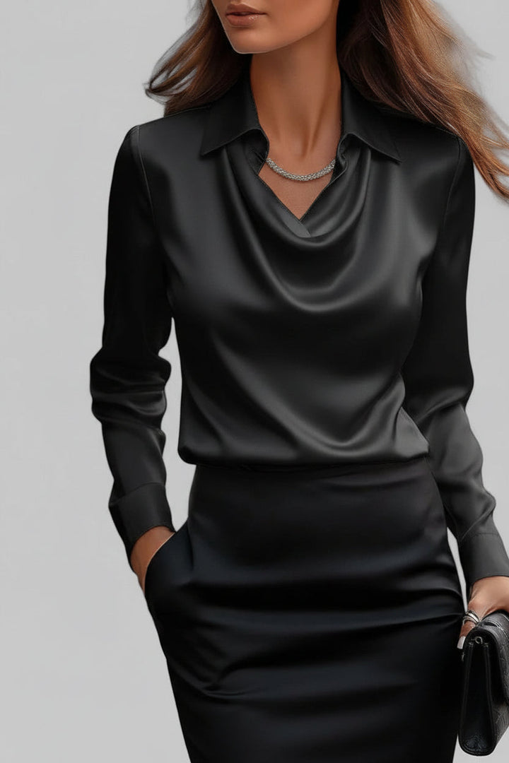 Business Langarmbluse für Frauen, drapierte Silhouette, bietet mühelose Eleganz für das professionelle Umfeld.