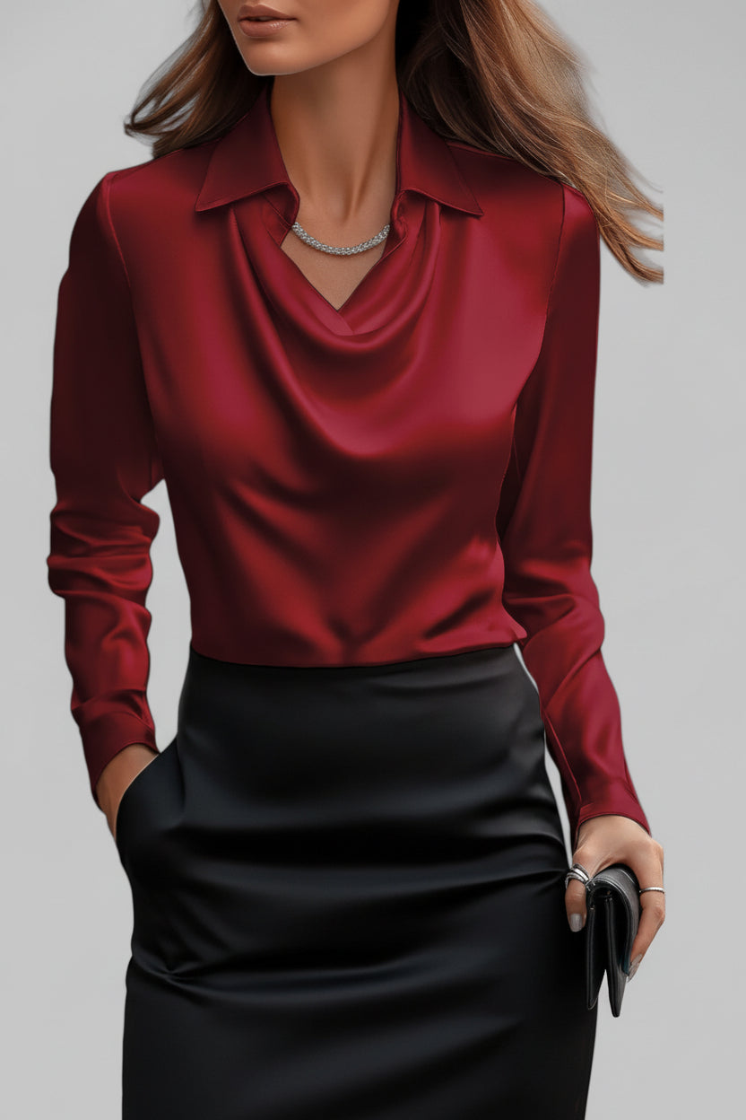 Vielseitige Drapée-Bluse für Damen, langärmelig, ideal für einen eleganten Business-Look oder festliche Abende.