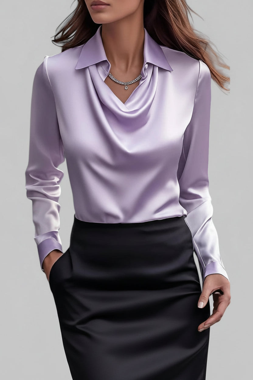 Elegante Drapée-Bluse Sophie für Damen: Langarm, fließender Schnitt, ideal für mühelose Eleganz tagsüber & abends.
