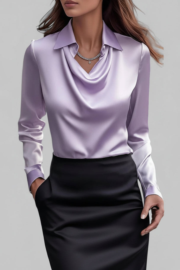 Elegante Drapée-Bluse Sophie für Damen: Langarm, fließender Schnitt, ideal für mühelose Eleganz tagsüber & abends.