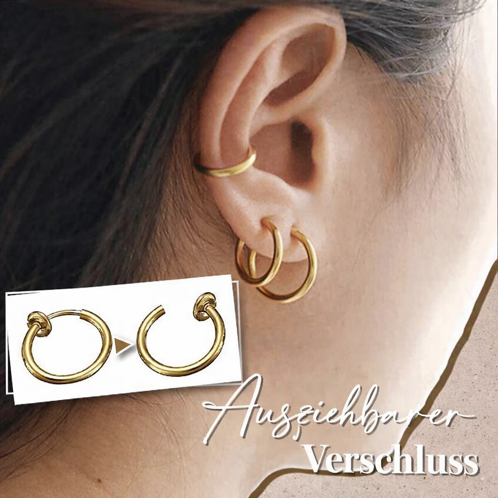 Bequeme einziehbare Ohrclips für Damen, kein Piercing nötig, goldfarben, perfekt für empfindliche Ohren.