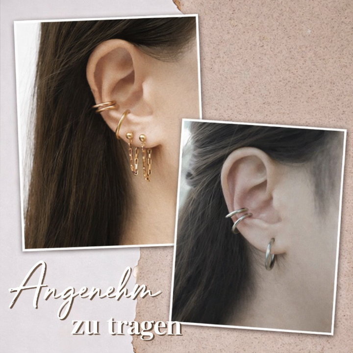 Moderne Ohrringe ohne Piercing im angesagten Piercing-Look; silberfarben, vielseitig kombinierbar für Damen.