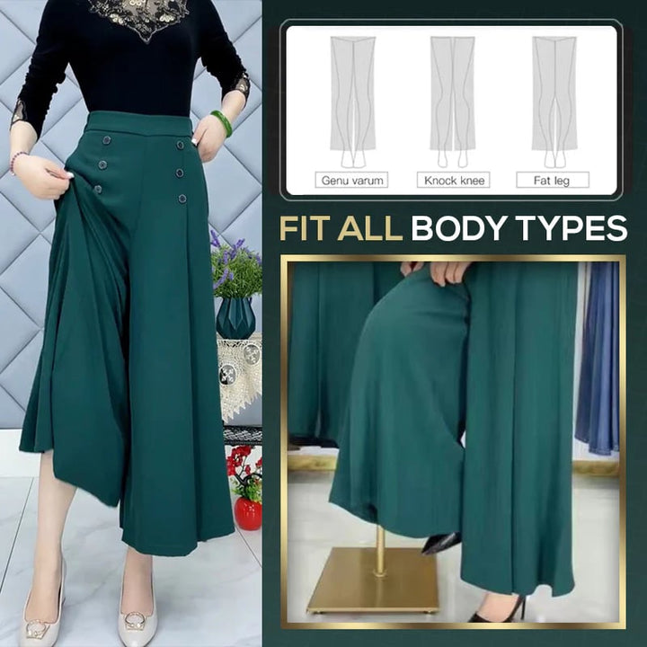 Leichte, atmungsaktive Damen Plissee Hose. Weite Beine bieten Komfort & Eleganz für warme Sommertage & Reisen.