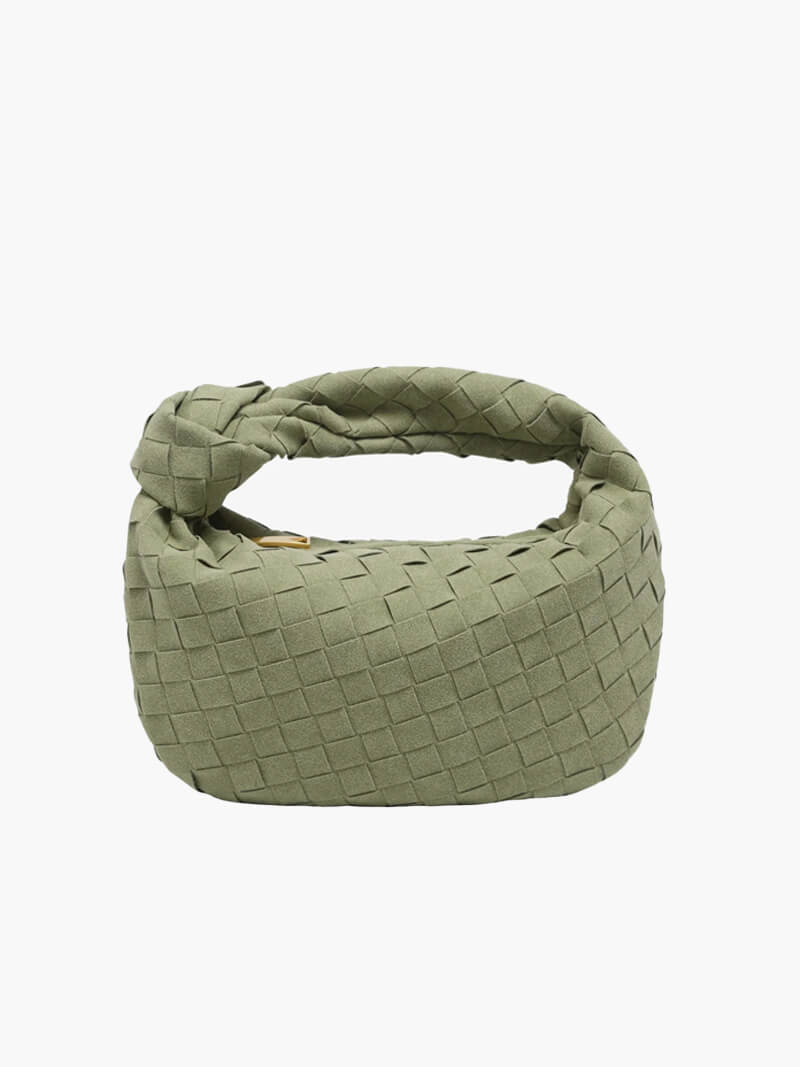 Komfortable Damen Umhängetasche in veganer Wildlederoptik, mit elegantem Knotendesign.