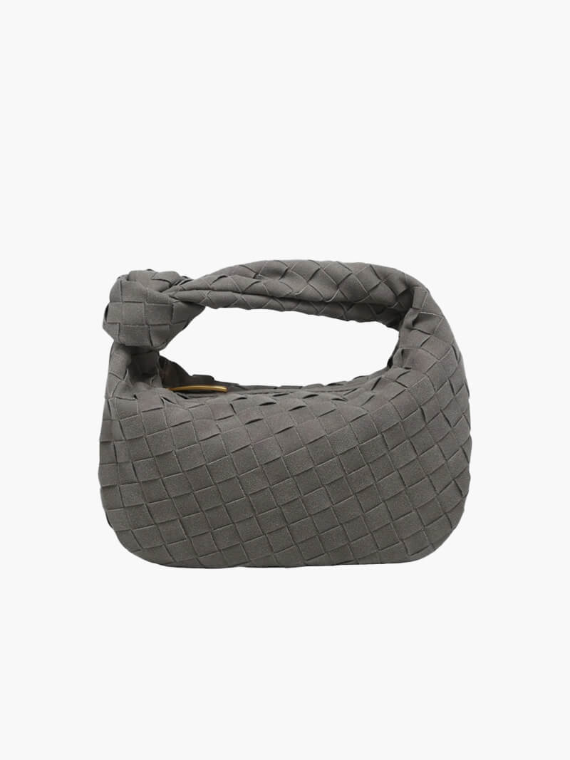 Modisches Accessoire: Vegane Umhängetasche für Damen mit Knotendesign, aus luxuriöser Wildlederoptik.