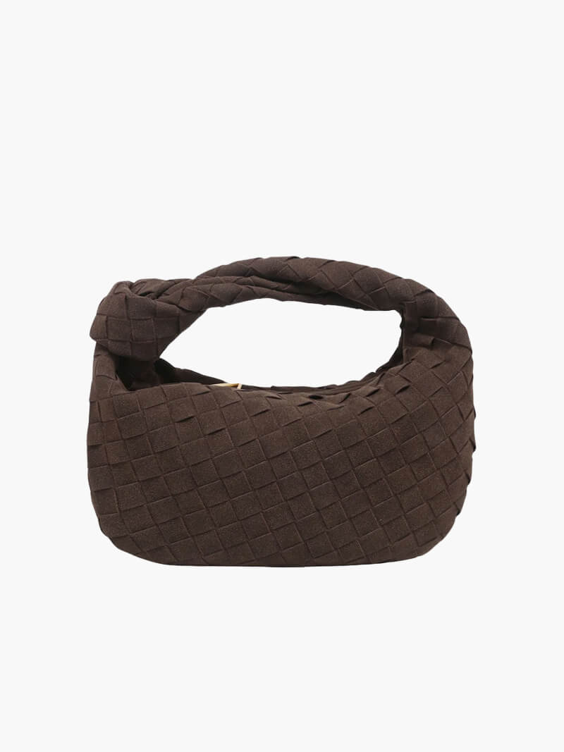 Stylische Damen Schultertasche mit Knotendesign, gefertigt aus hochwertiger veganer Wildlederoptik.